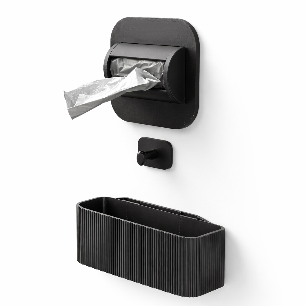 Wall mounted cat toilet organizer - poop bag holder, toilet scoop holder, drip tray